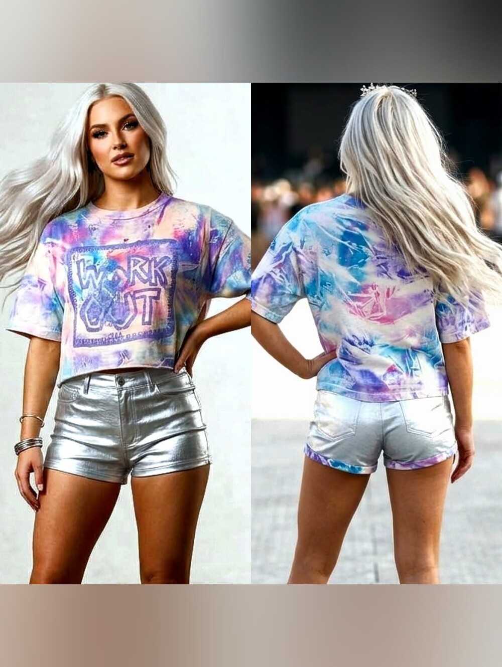 Vtg 90s metallic purple paint splatter work out graphics fitted crop top L